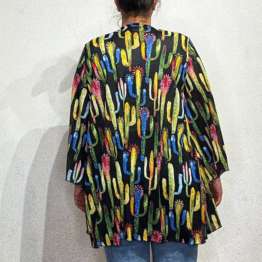 Lucky & Blessed Black Cactus Kimono Sz S - Picture 11 of 13